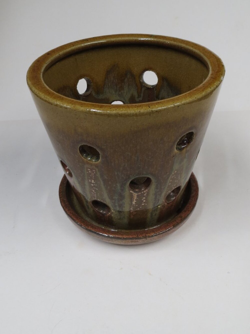 Ceramic Glaze Orchid pot Amber with Gold Brown